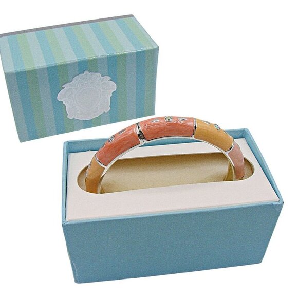 NEW Peach Sorbet Silver Enamel Rhinestone Magnetic Bangle Bracelet Original Box - Picture 2 of 12